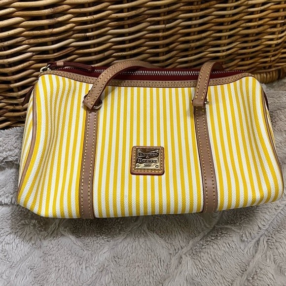Dooney and Bourke Yellow and White Striped Barrel Bag - Picture 2 of 12
